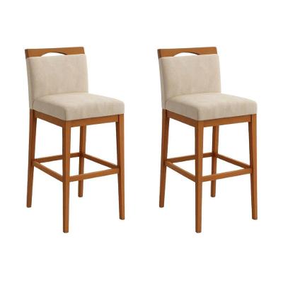 Kit 2 Banquetas Altas Cozinha Gourmet Estofada Suede com Encosto Bege Online Confort