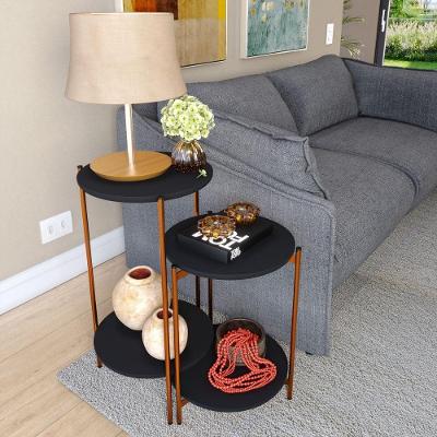 Conjunto Mesas de Apoio e Lateral Aurum Redondo MDF 43CM Preto Bronze OFT Móveis