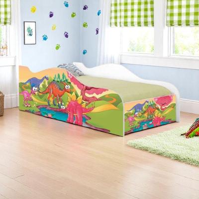 Cama Solteiro Infantil com Colchão Planeta Dinossauro MDF Branco com Adesivagem Casah