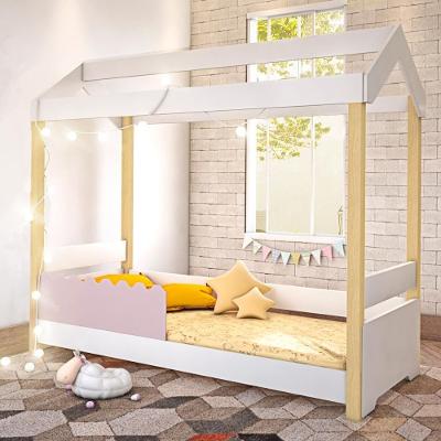 Cama Solteiro com LED Jéssica Branco Rosê MDF Divaloto Móveis