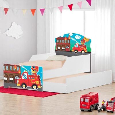 Bicama Infantil Ursinho Bombeiro com Colchão com Cama Auxiliar MDF Branco Cambel Móveis