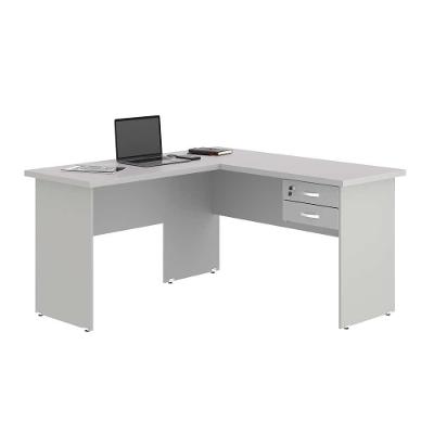 Mesa em l com Gaveteiro Sirius Carper Moderno 2 Gavetas MDP Cinza Plata Móveis