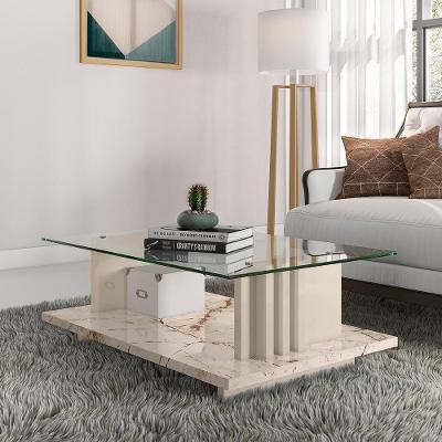Mesa de Centro Atenas Calacata Retangular Vidro MDP MDF-MDP Off White Madetec Móveis