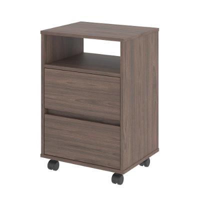 Mesa de Cabeceira Aquarel com Rodízios 2 Gavetas MDP Marrom Plata Móveis