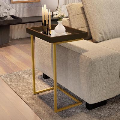 Mesa de Apoio Reggio Retangular MDP Ferro 42CM Marrom Canela Dourado Bechara Móveis