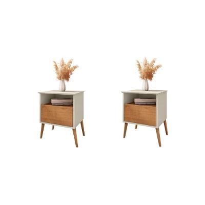 Mesa de Cabeceira Solar Conjunto 1 Gaveta MDF MDP Retrô Off White Naturalle Bechara Móveis