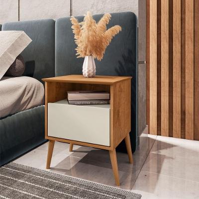 Mesa de Cabeceira Londres 1 Gaveta MDF MDP Retrô Off White Bechara Móveis