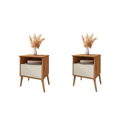 Mesa de Cabeceira Prisma 1 Gaveta MDP MDF Retrô Naturalle Off White Bechara Móveis