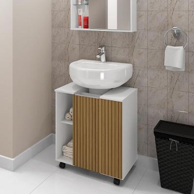 Gabinete para Banheiro Geel Branco Pintura 3D Ripada 1 Porta MDP 55CM Bechara Móveis