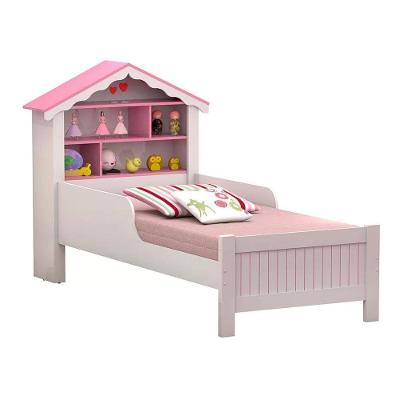 Cama Juvenil Solteiro Cama Casa Menina Rosa com Colchão MDF-MDP Branco Casah
