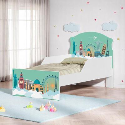 Cama Infantil Viagem Pelo Mundo com Colchão MDF Branco Cambel Móveis