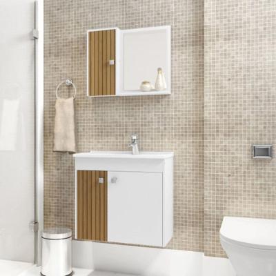 Gabinete com Espelheira para Banheiro Vila Serena Ripado 3 Portas 2 Prateleiras MDF Branco OFT