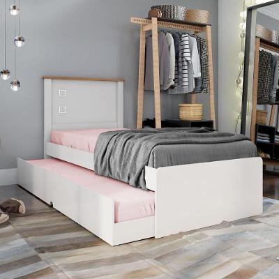 Cama Solteiro Bicama Roberta com Auxiliar MDF-MDP Off White Madeira Tebarrot Móveis