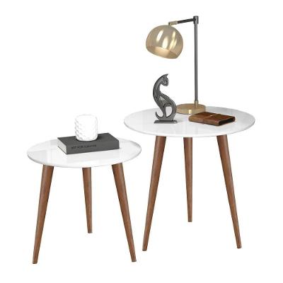 Conjunto de Mesa Artemis Mesas de Apoio e Lateral Teles MDF 60CM Branco Basoto Brasil