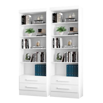 Conjunto de Livreiros Kit 02 Ravena 5 Prateleiras MDF-MDP Branco Qmovi