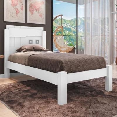 Cama Solteiro com Cabeceira Cama Solteiro Letícia MDF Branco Framar