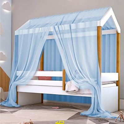 Cama Montessoriana Solteiro Exclusiv com Voal e Grade MDF Branco Azul Divaloto Móveis