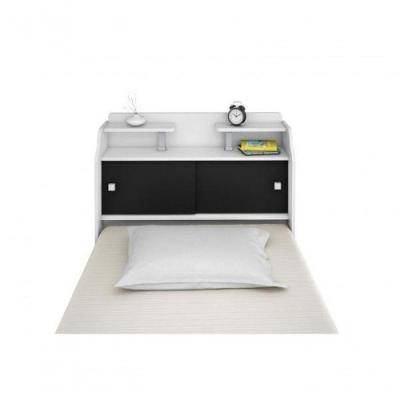 Cabeceira Box Solteiro Elisa Fixação no Box MDF-MDP Branco e Preto Framar