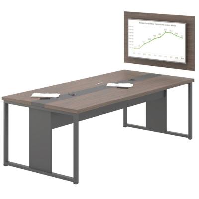 Mesa de Reunião e Painel Retangular Estela Moderno sem Gavetas 240CM Freijó Preto Casah