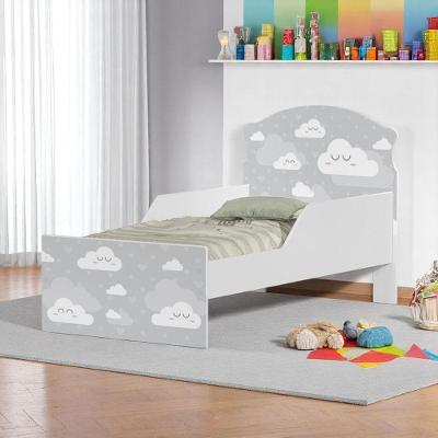 Cama Infantil Nuvens Cinza com Colchão Mini Cama MDF Branco Cambel Móveis