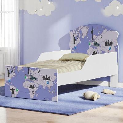 Cama Infantil Mapa de Viagens com Colchão MDF Branco Cambel Móveis