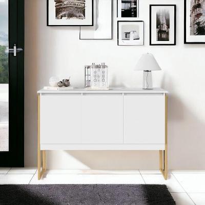 Buffet Atena 3 Portas Industrial MDP 120CM Branco Dourado Casah