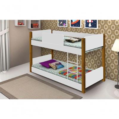 Beliche Infantil Monte Nobre com Escada e Grade MDF Branco e Mel Divaloto Móveis