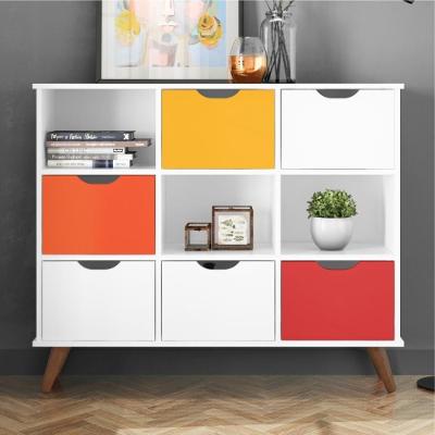 Nicho Organizador Retrô Yolanda 1 Prateleira MDP Branco com Gavetas Brancas e Coloridas Qmovi