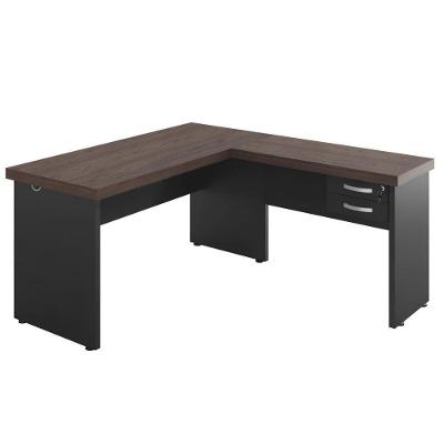 Mesa em l para Escritório Helena 2 Gavetas MDP 160CM Freijó Preto Casah