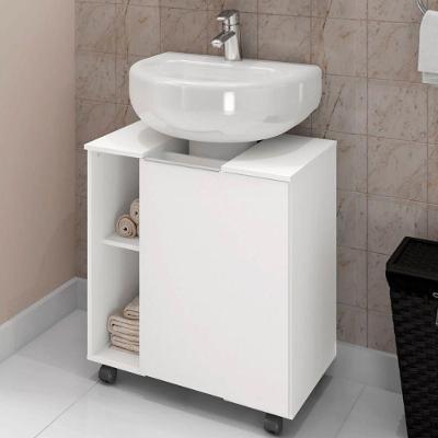 Gabinete para Banheiro Olívia com Rodízios 1 Porta 6 Nichos MDP Branco OFT Móveis
