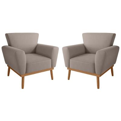 Jogo de Poltronas para Sala de Recepção Lorena Tecido Inca Cinza Framar