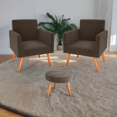 Jogo de Poltronas e Puff Porta Bella Veludo Conforto Espuma D20 Marrom Matrix