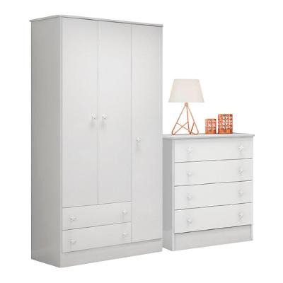 Conjunto Guarda Roupa e Cômoda Solar 3 Portas 6 Gavetas MDP Branco Qmovi