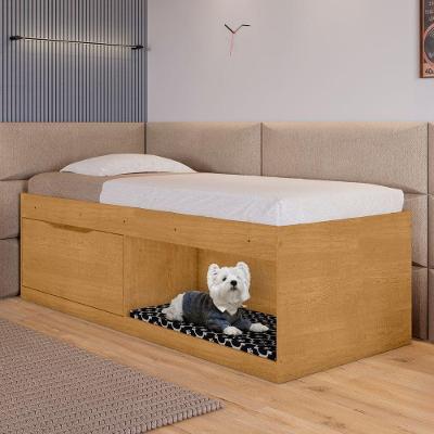 Cama Box Solteiro Bianca MDP MDF com Prateleiras Sapateira Naturalle Framar