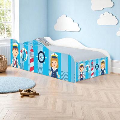 Cama Infantil Capitão Marinhos Meninos com Adesivagem MDF Branco Solteiro 92CM Casah