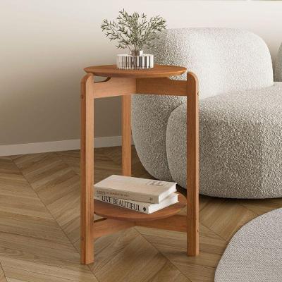 Mesa Lateral Montreal Redonda Tampo MDF Pés Madeira 40CM Marrom Casa D Móveis