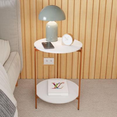 Mesa de Apoio Linha Dourada Redonda MDF Ferro 42CM Branco e Bronze