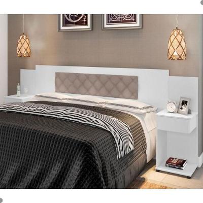 Cabeceira Box Mística Queen com Mesas MDF-MDP Branco Bege Framar