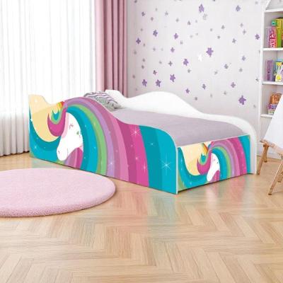 Cama Infantil Unicórnio Arco Íris Solteiro MDF Branco com Grade Casah