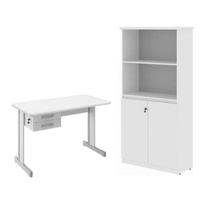 Escrivaninha e Armário para Escritório Armario e Mesa 1,20 Geórgia 2 Portas 2 Gavetas MDP Branco