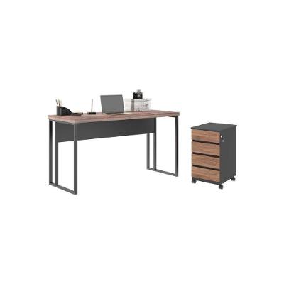 Conjunto de Escrivaninha e Gaveteiro Kit Escrivaninha com Gaveteiro Dinamarca 4 Gavetas Noce Preto