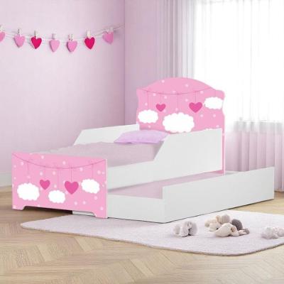 Bicama Infantil Nuvens Meninas com Colchões com Cama Auxiliar MDF Branco Cambel Móveis
