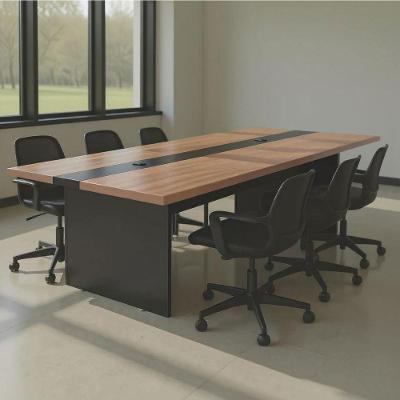 Mesa de Reunião Retangular Nora Executiva 6 Lugares MDP 240CM Noce Preto Plata Móveis