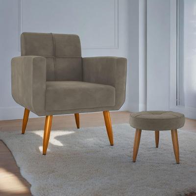 Poltrona e Puff Porta Bella para Sala Veludo Conforto Cappuccino Matrix