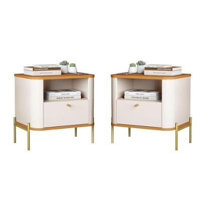 Conjunto de Mesa de Cabeceira Brisa 1 Gaveta MDF Off White Nature Bechara Móveis