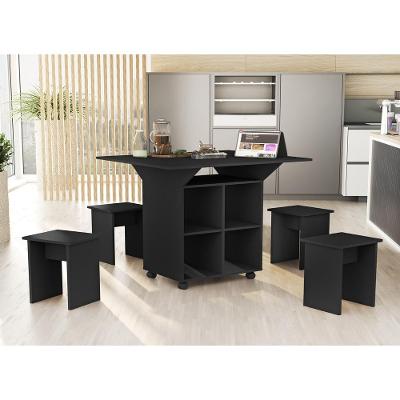Mesa de Jantar Granada com Bancos 4 Lugares Retangular MDF Preto
