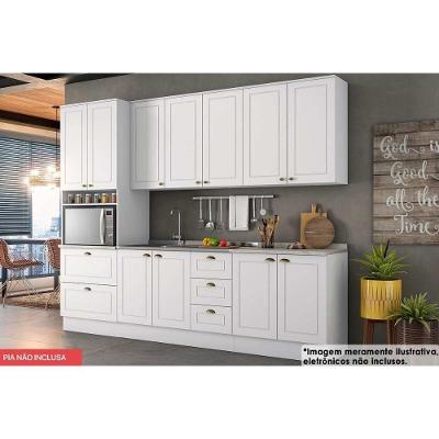 Cozinha Completa 6 Peças C5P35 4 Portas 3 Gavetas MDF Branco com Calcáreo Henn