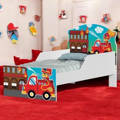 Cama Infantil Bombeiro Mini Cama MDF Branco Cambel Móveis Solteiro