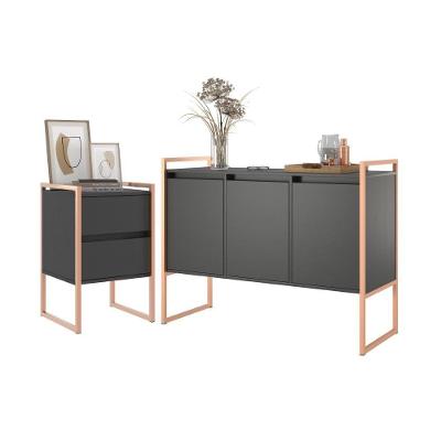 Conjunto de Buffet e Gaveteiro Maya Industrial MDP Preto Plata Móveis