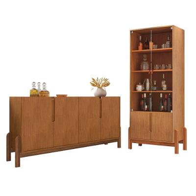 Conjunto Buffet e Cristaleira Gran Aurora 4 Portas 6 Prateleiras MDP MDF Industrial Marrom Cedro